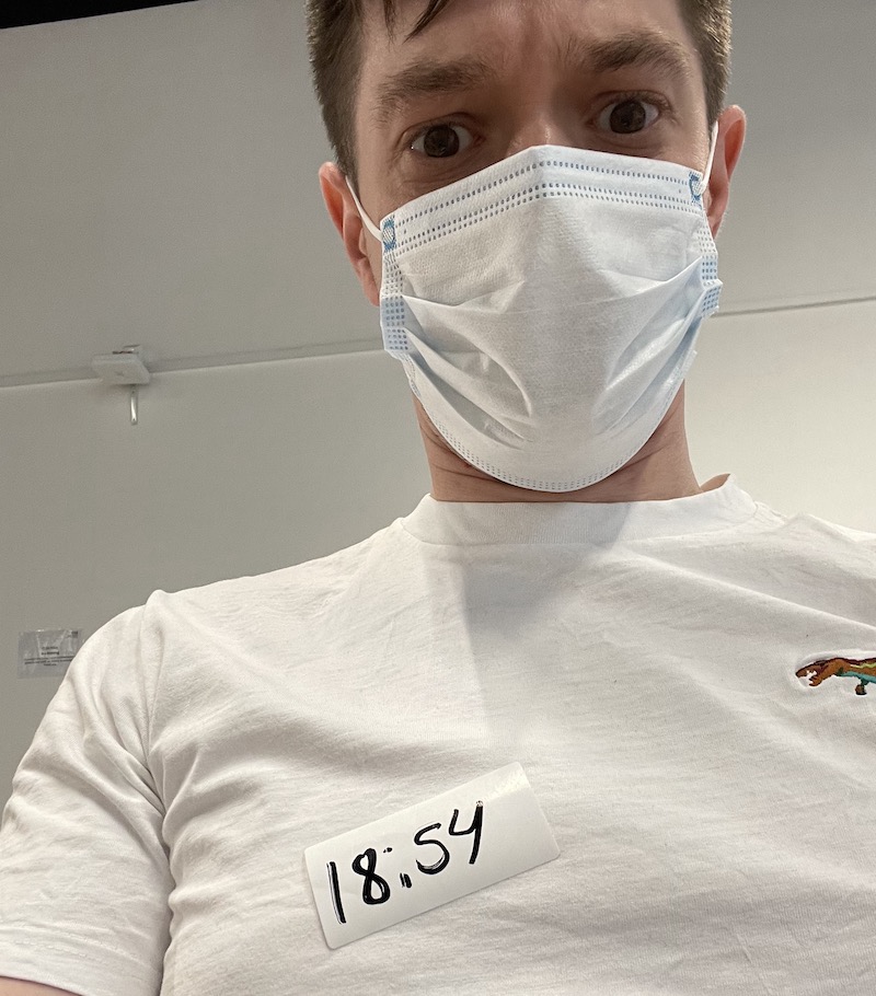 A photo of me wearing a face-mask after my vaccine